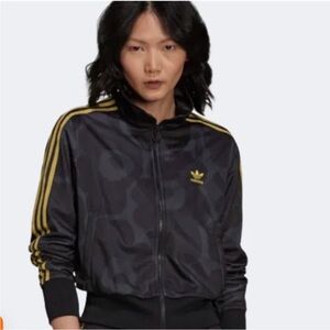 Adidas Women's Black Bomber Jacket with Gold Stripes